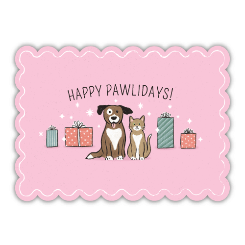 Scalloped Border - Dog and Cat with Gifts thumbnail